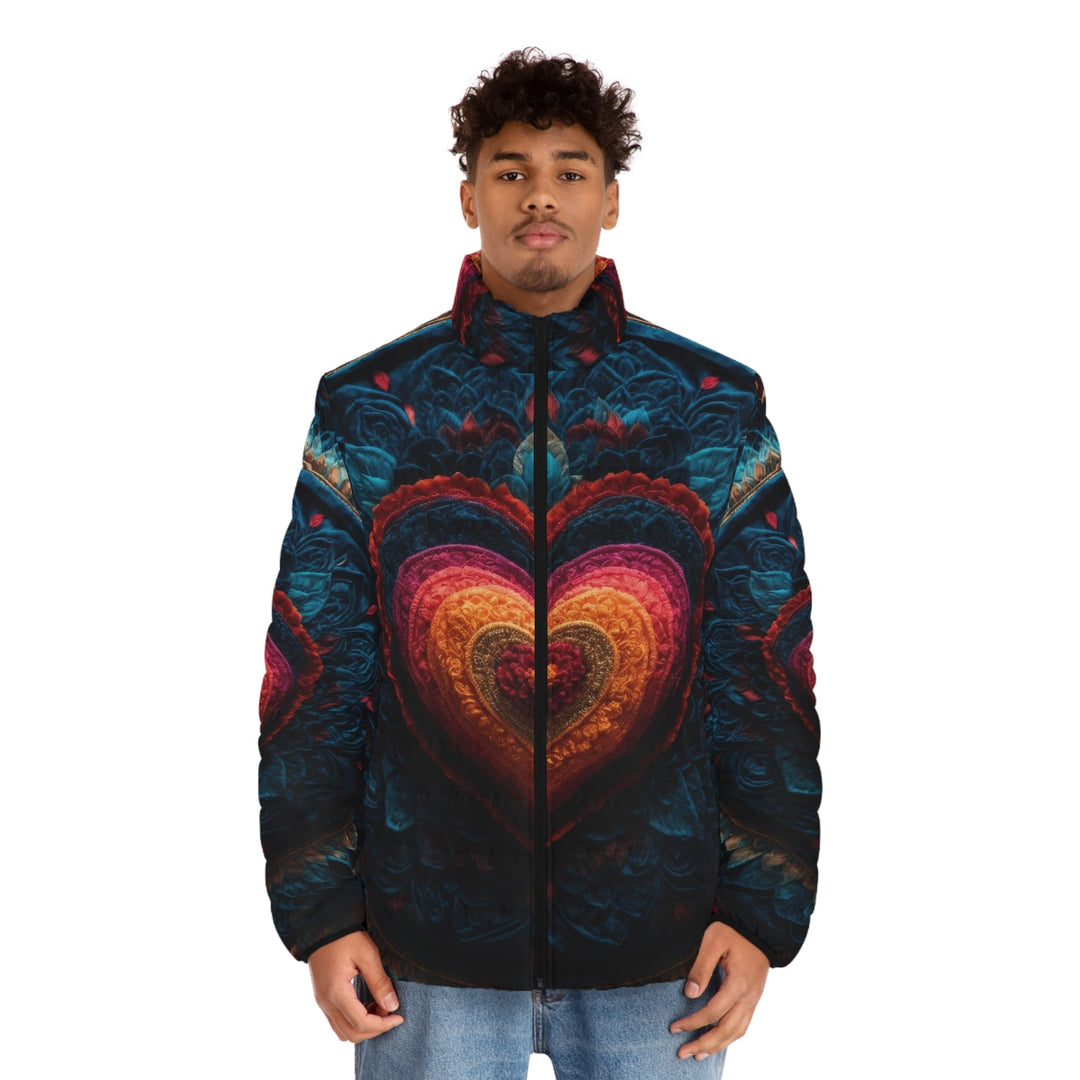 Nested Heart Tapestry - Puffer Jacket - All Over Prints - g(0D·IO) - S - Black zipper -