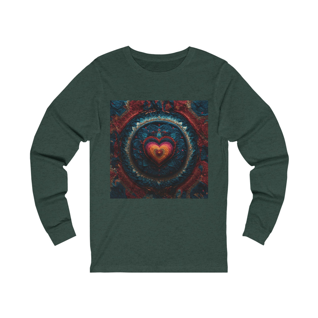 Nested Heart Tapestry - Unisex Jersey Long Sleeve Tee - Long-sleeve - g(0D·IO) - S - Heather Forest -