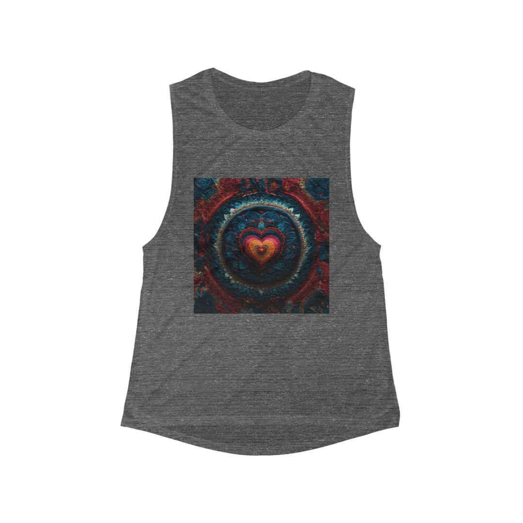 Nested Heart Tapestry - Women's Flowy Scoop Muscle Tank - Tank Top - g(0D·IO) - S - Asphalt Slub -