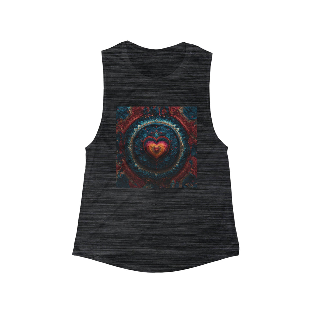 Nested Heart Tapestry - Women's Flowy Scoop Muscle Tank - Tank Top - g(0D·IO) - S - Black Slub -