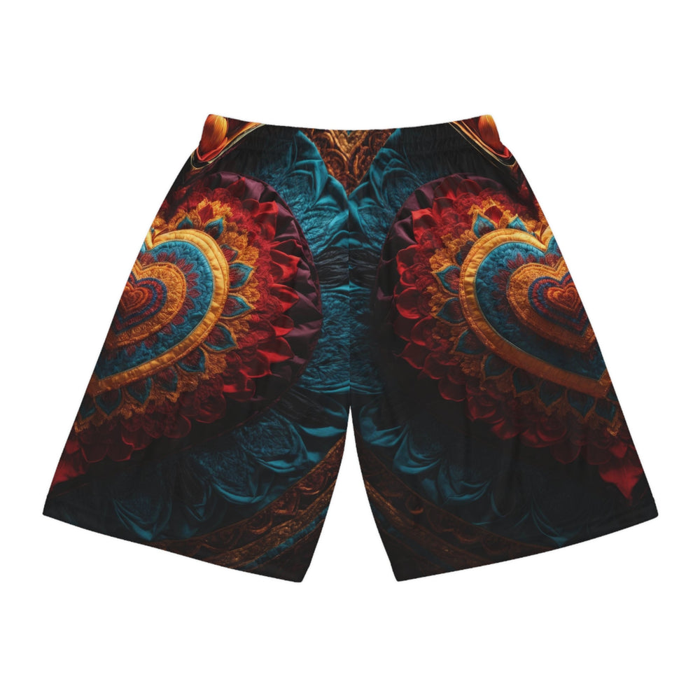Ornate Floral Heart - AOP Basketball Shorts - All Over Prints - g(0D·IO) - Seam thread color automatically matched to design - XS -