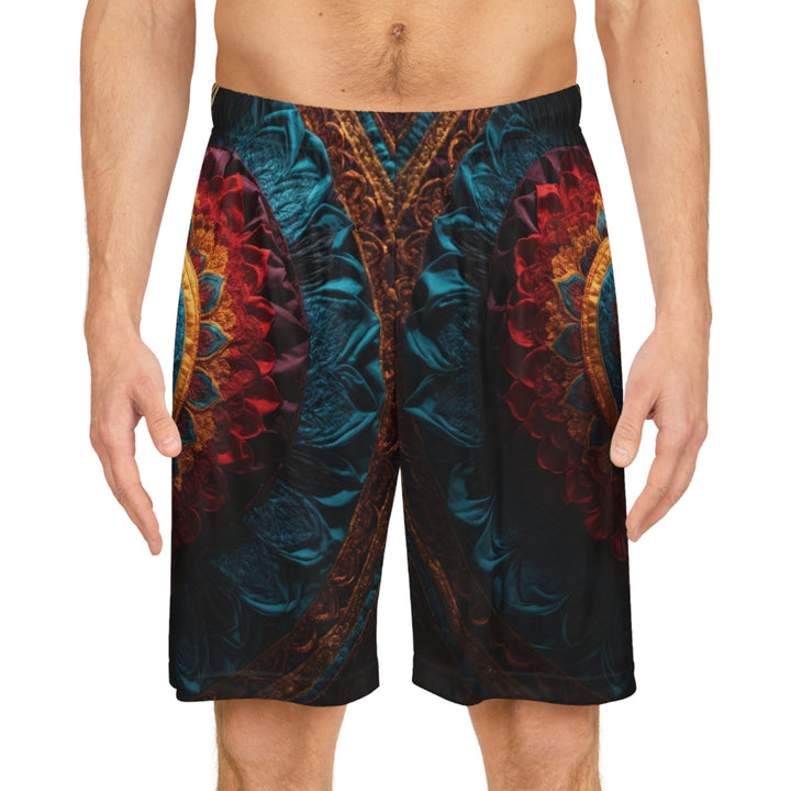 Ornate Floral Heart - AOP Basketball Shorts - All Over Prints - g(0D·IO) - Seam thread color automatically matched to design - XS -