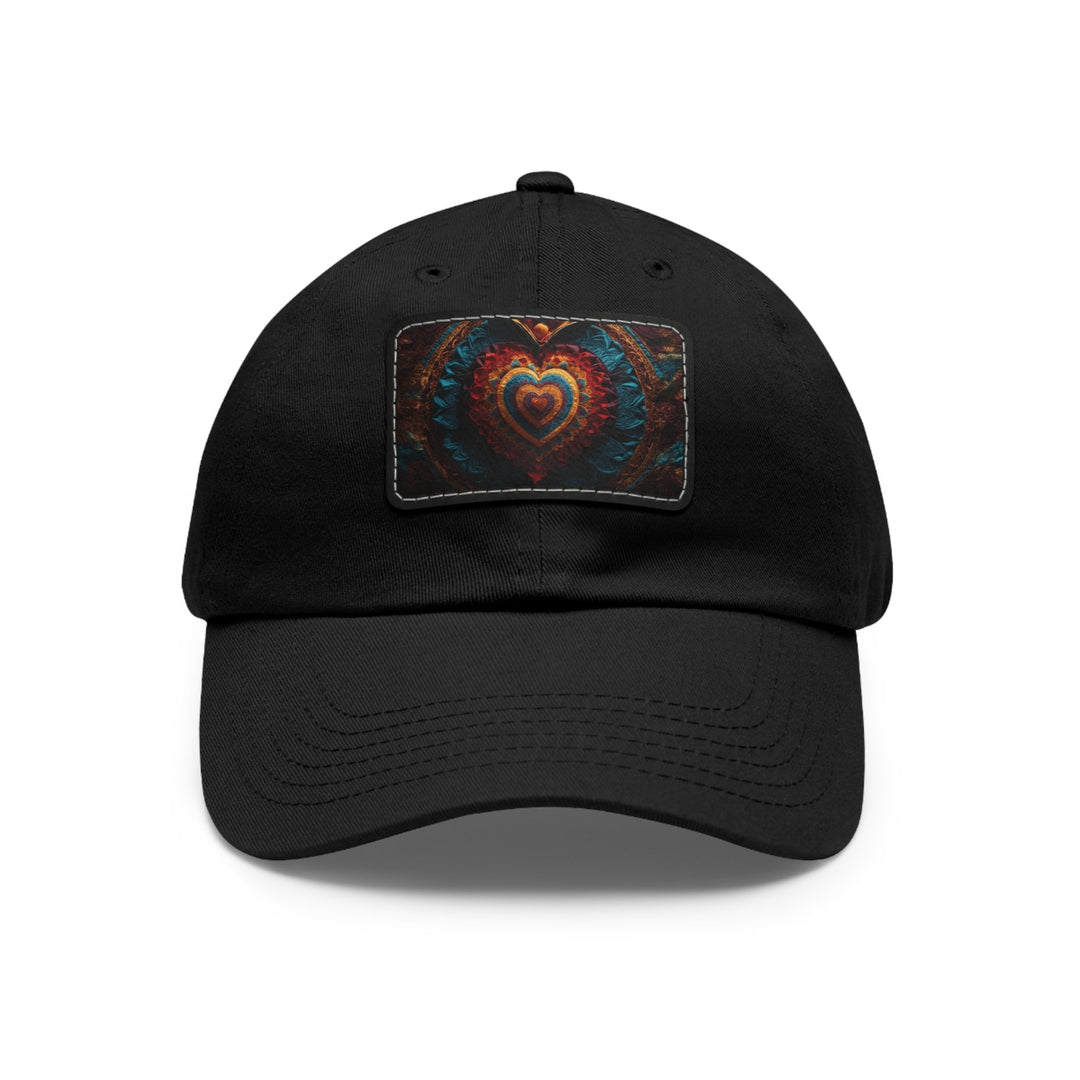 Ornate Floral Heart - Dad Hat - Hats - g(0D·IO) - Black / Black patch - Rectangle - One size