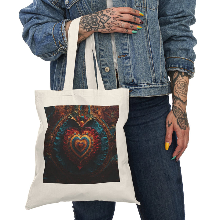 Ornate Floral Heart - Natural Tote Bag - Bags - g(0D·IO) - 15" x 16" - Natural -