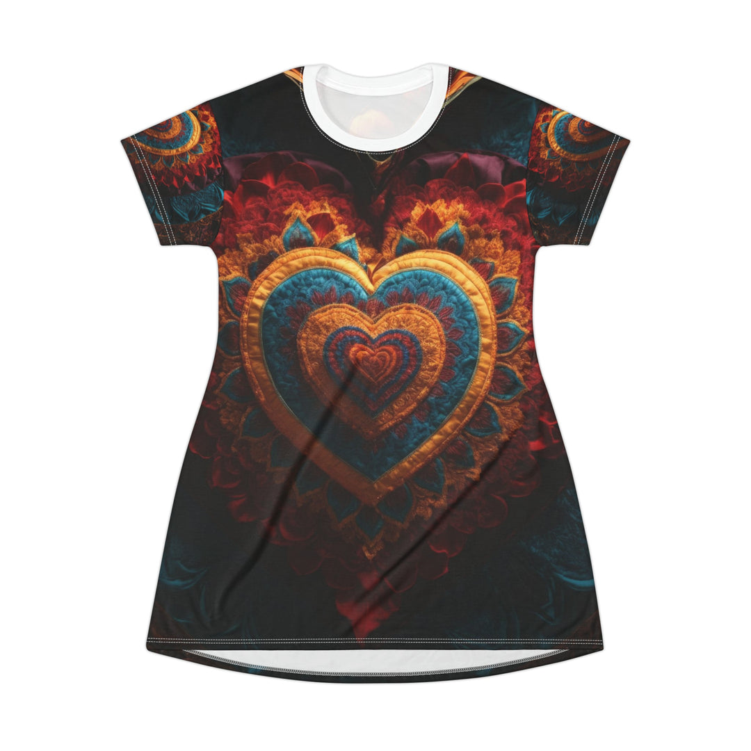 Ornate Floral Heart - T-Shirt Dress - All Over Prints - g(0D·IO) - XS - -