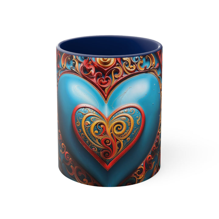 Ornate Heart Mandala - Accent Coffee Mug - Mug - g(0D·IO) - Navy - 11oz -