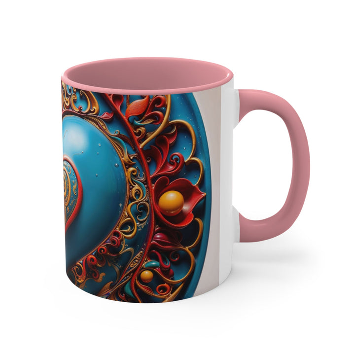 Ornate Heart Mandala - Accent Coffee Mug - Mug - g(0D·IO) - Pink - 11oz -