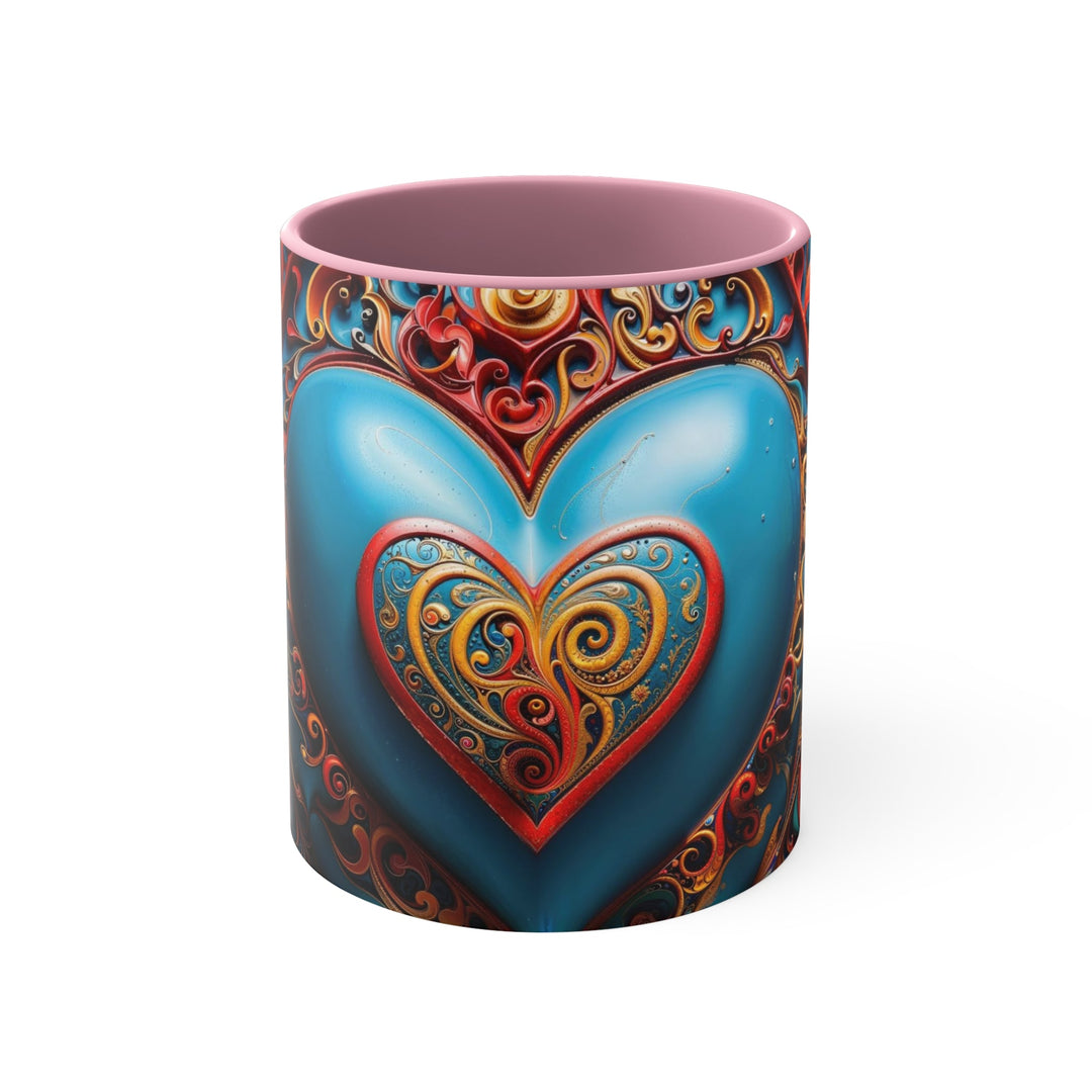 Ornate Heart Mandala - Accent Coffee Mug - Mug - g(0D·IO) - Pink - 11oz -