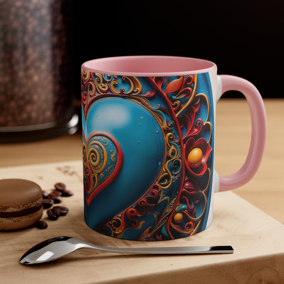 Ornate Heart Mandala - Accent Coffee Mug - Mug - g(0D·IO) - Pink - 11oz -