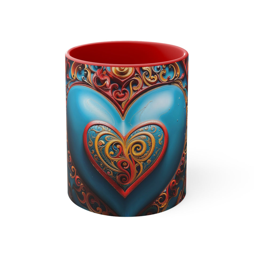 Ornate Heart Mandala - Accent Coffee Mug - Mug - g(0D·IO) - Red - 11oz -