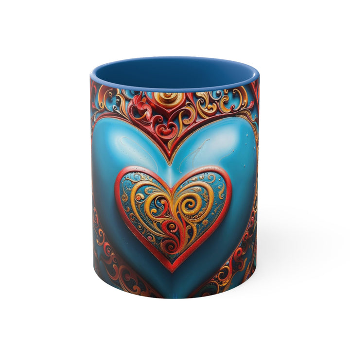 Ornate Heart Mandala - Accent Coffee Mug - Mug - g(0D·IO) - Blue - 11oz -