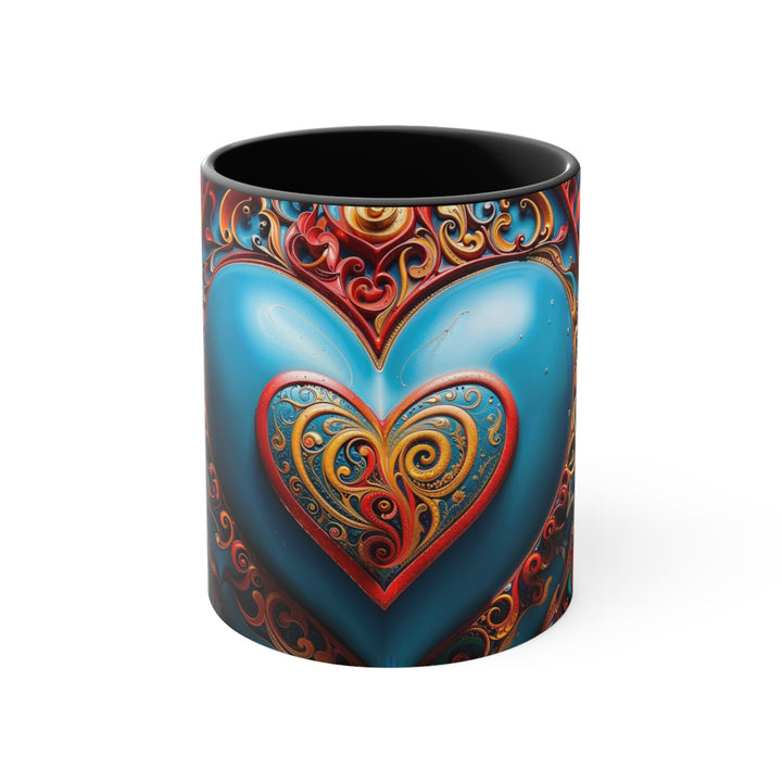 Ornate Heart Mandala - Accent Coffee Mug - Mug - g(0D·IO) - Black - 11oz -