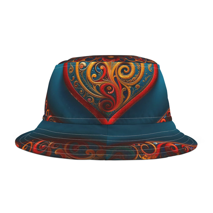 Ornate Heart Mandala - Bucket Hat - Hats - g(0D·IO) - Large - White stitching -