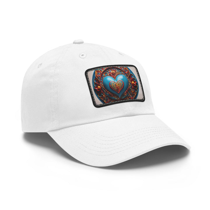 Ornate Heart Mandala - Dad Hat - Hats - g(0D·IO) - White / Black patch - Rectangle - One size