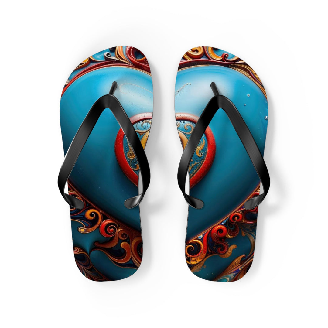 Ornate Heart Mandala - Flip Flops - Shoes - g(0D·IO) - M - Black sole -
