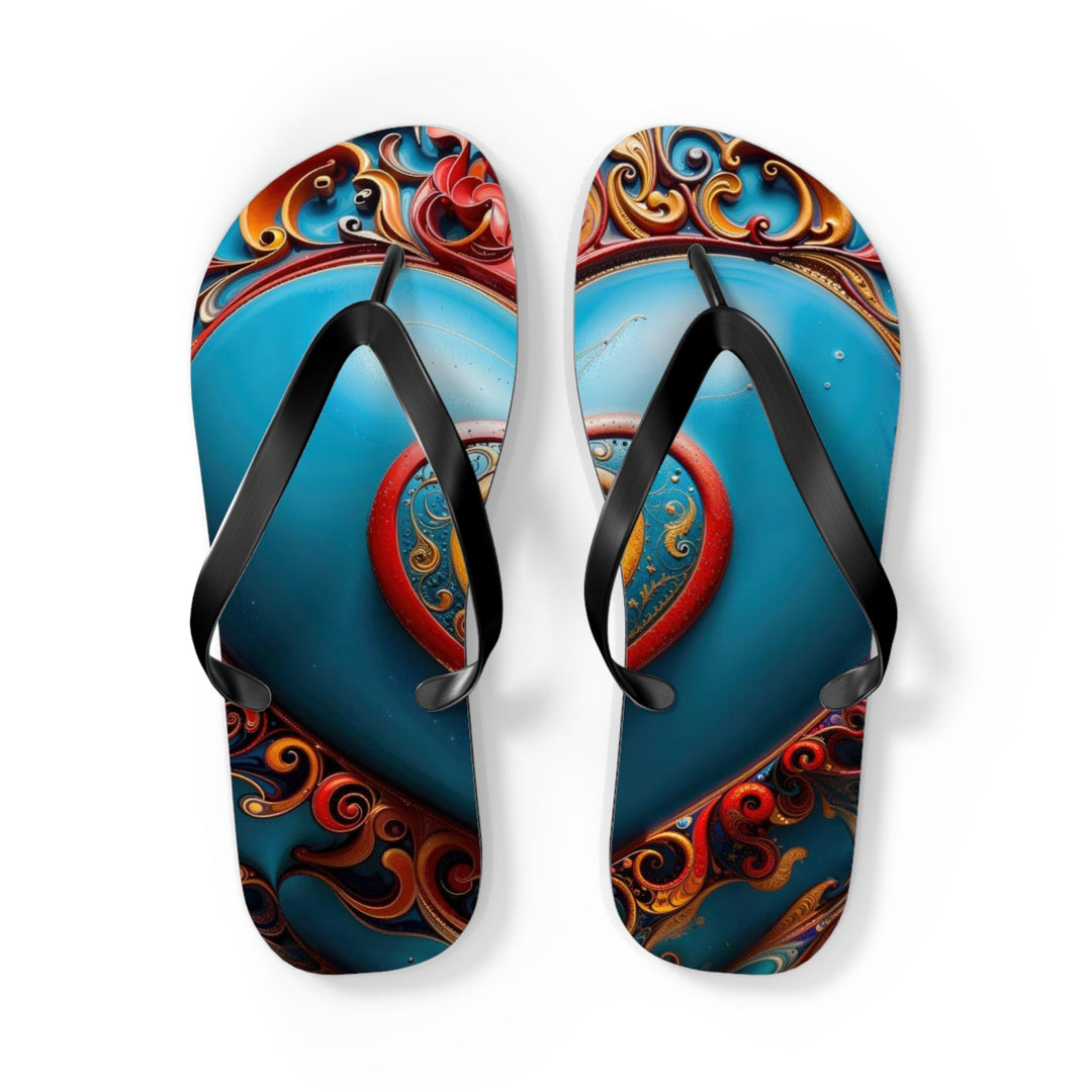 Ornate Heart Mandala - Flip Flops - Shoes - g(0D·IO) - L - Black sole -