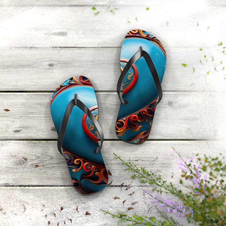 Ornate Heart Mandala - Flip Flops - Shoes - g(0D·IO) - XL - Black sole -