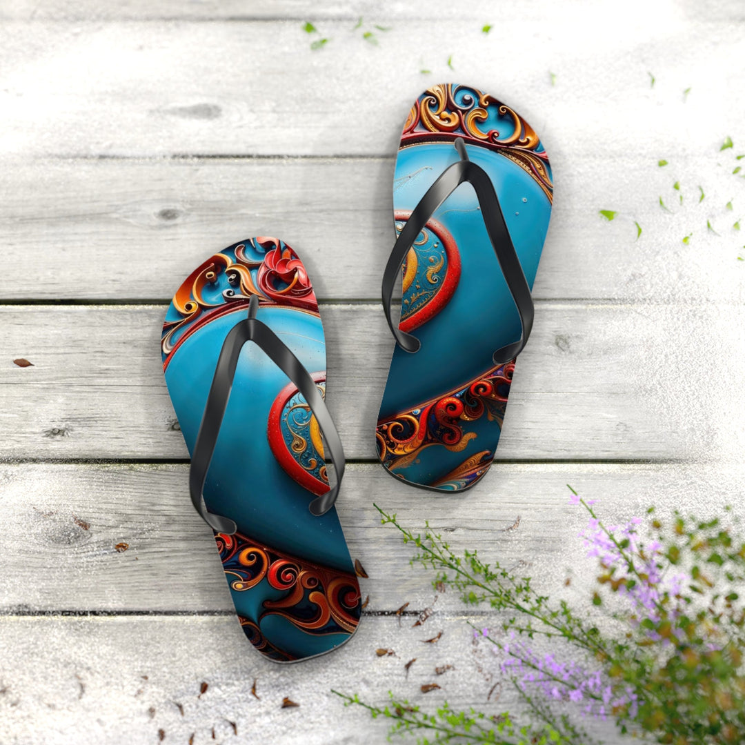 Ornate Heart Mandala - Flip Flops - Shoes - g(0D·IO) - XL - Black sole -
