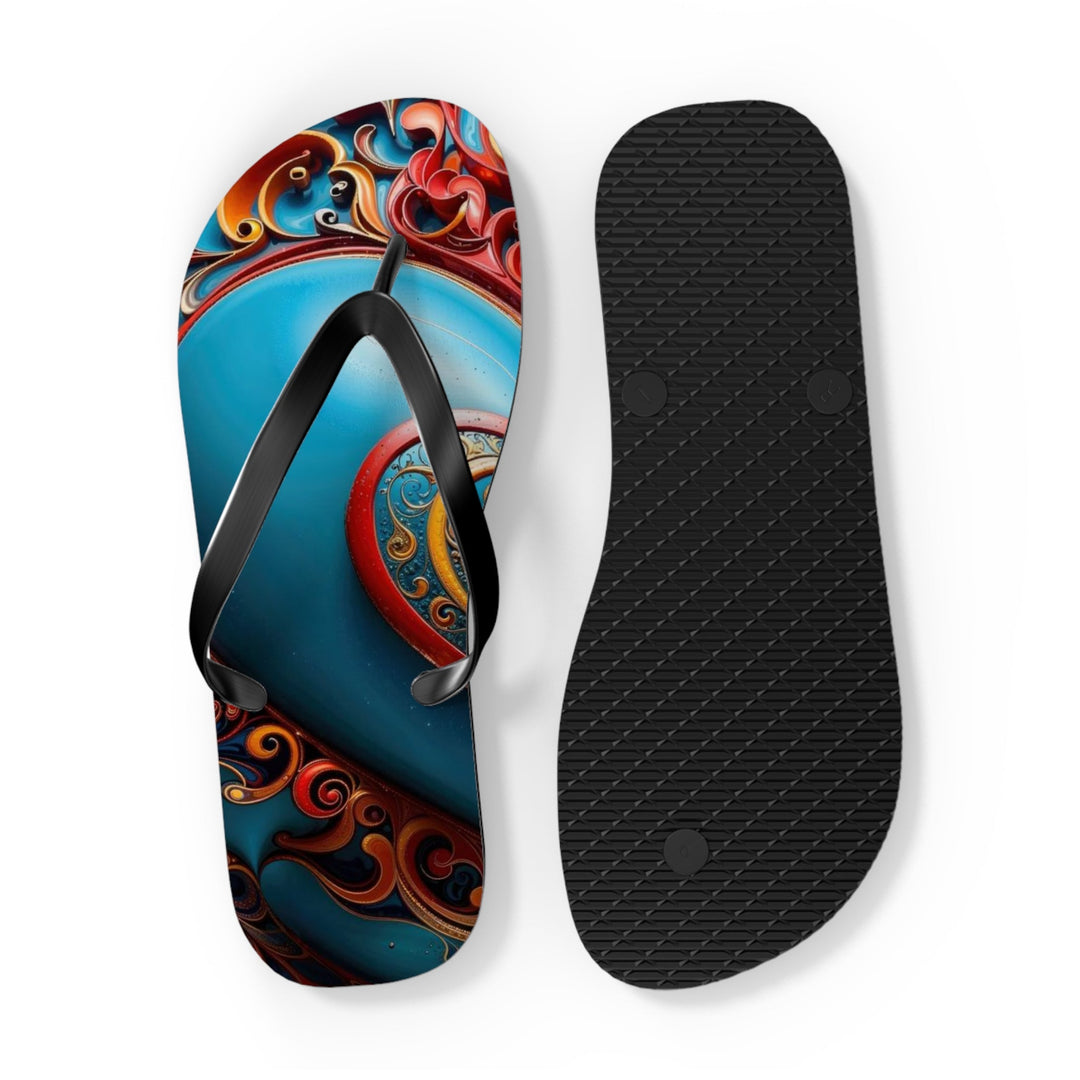 Ornate Heart Mandala - Flip Flops - Shoes - g(0D·IO) - XL - Black sole -