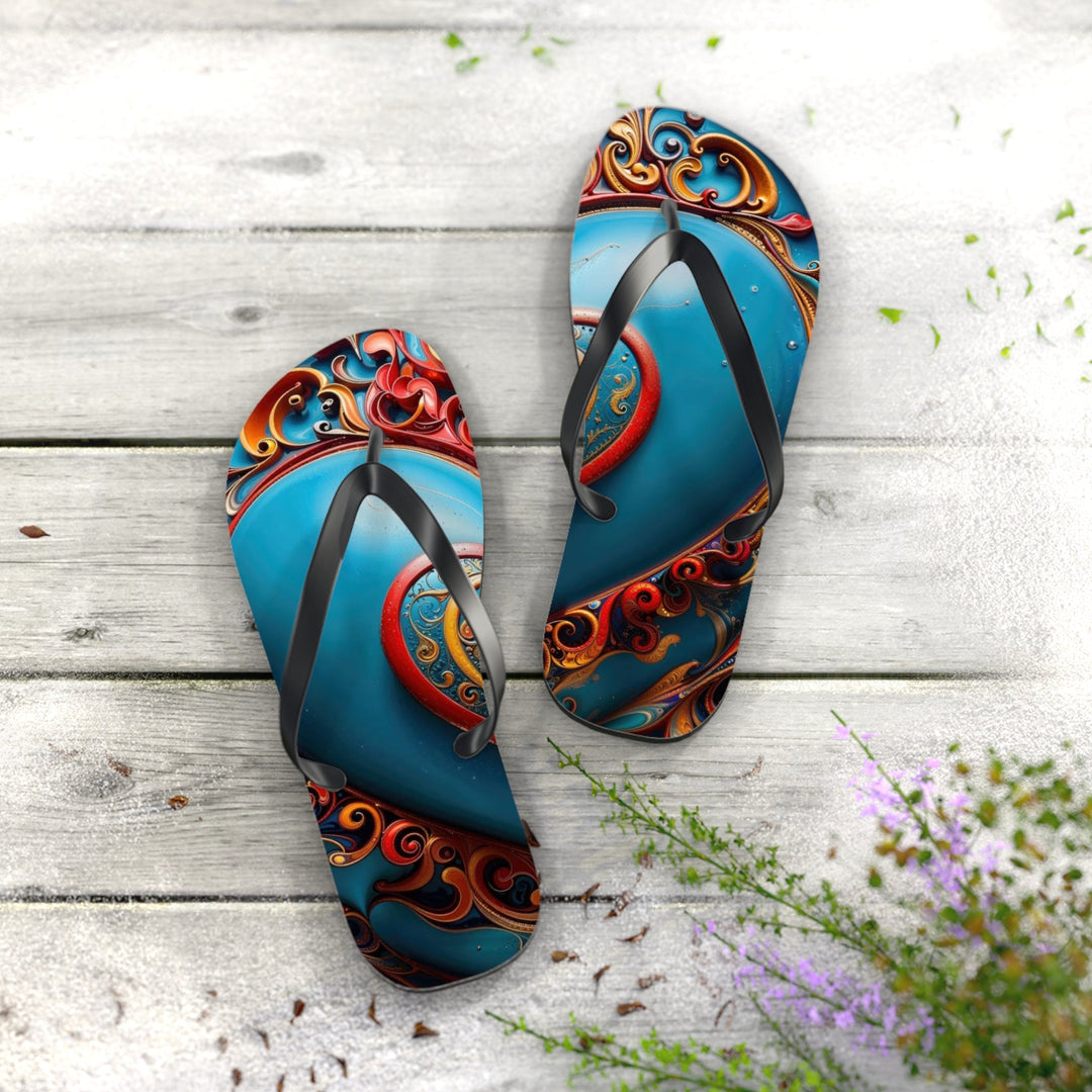 Ornate Heart Mandala - Flip Flops - Shoes - g(0D·IO) - XL - Black sole -
