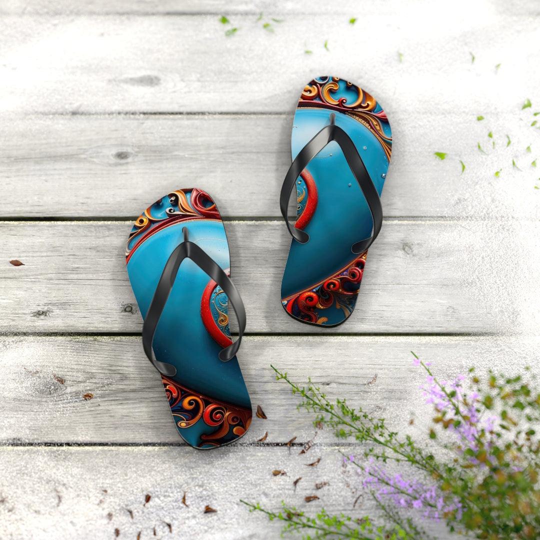 Ornate Heart Mandala - Flip Flops - Shoes - g(0D·IO) - XL - Black sole -