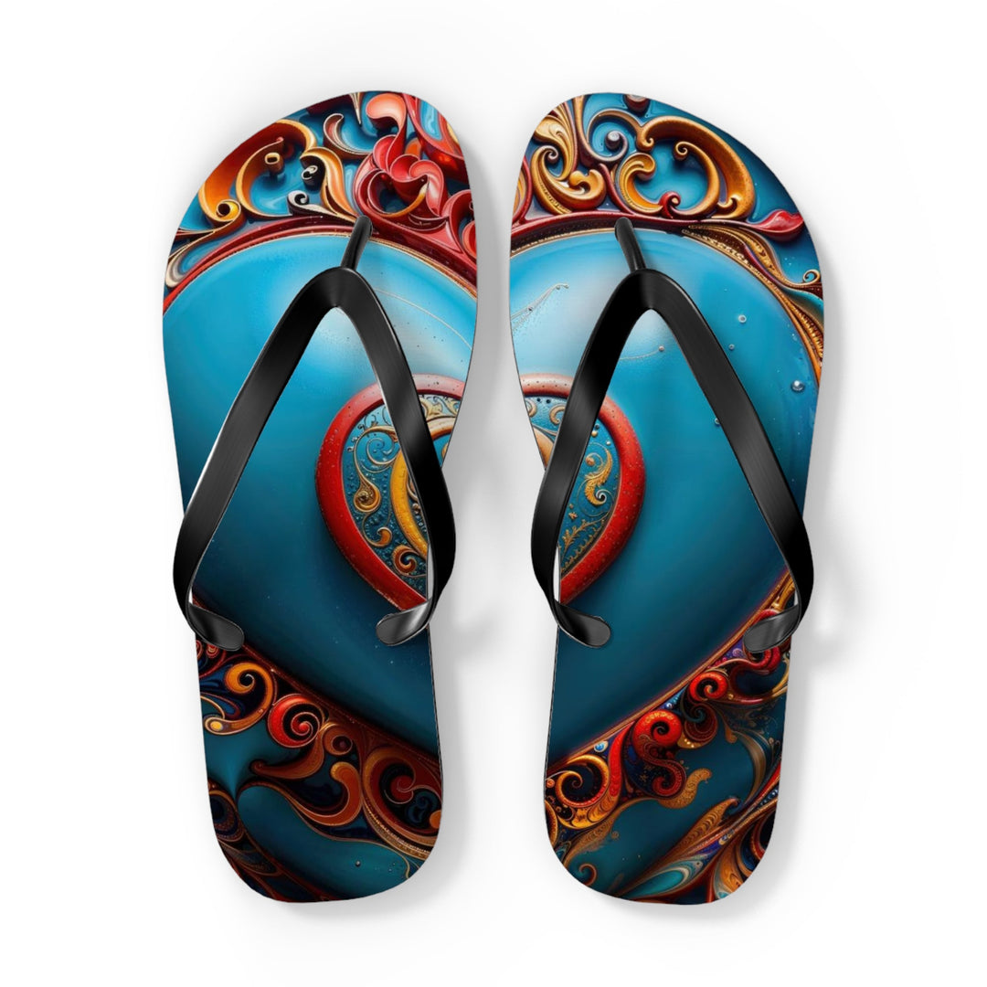 Ornate Heart Mandala - Flip Flops - Shoes - g(0D·IO) - XL - Black sole -