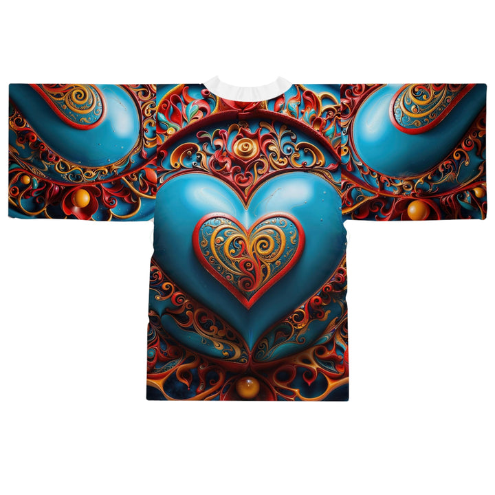 Ornate Heart Mandala - Long Sleeve Kimono Robe - All Over Prints - g(0D·IO) - XS - Black -