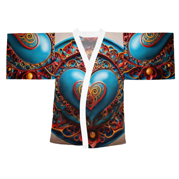 Ornate Heart Mandala - Long Sleeve Kimono Robe - All Over Prints - g(0D·IO) - XS - White -