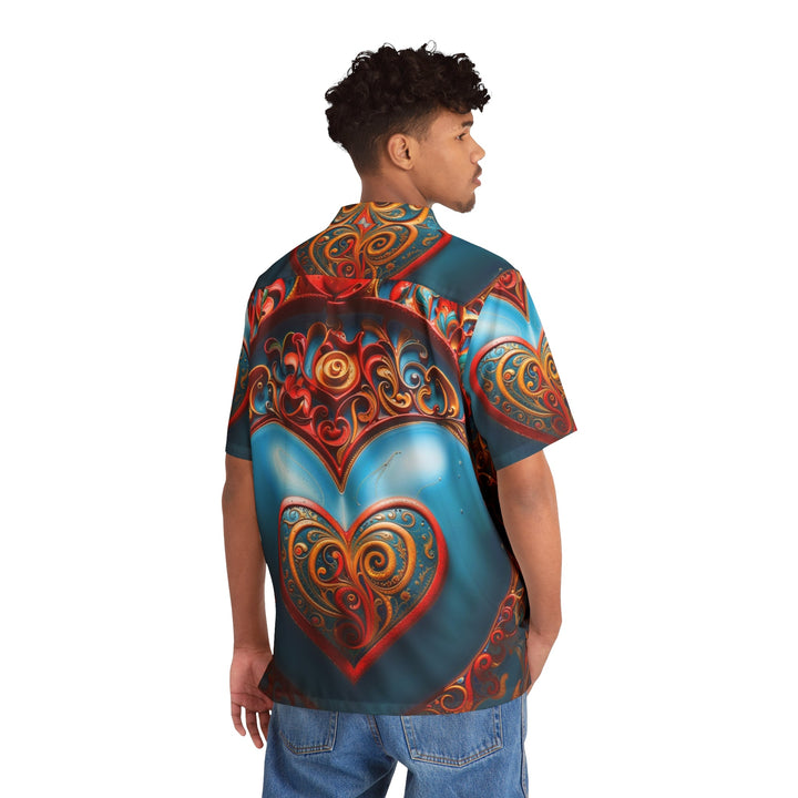 Ornate Heart Mandala - Men's Hawaiian Shirt - All Over Prints - g(0D·IO) - S - Black -