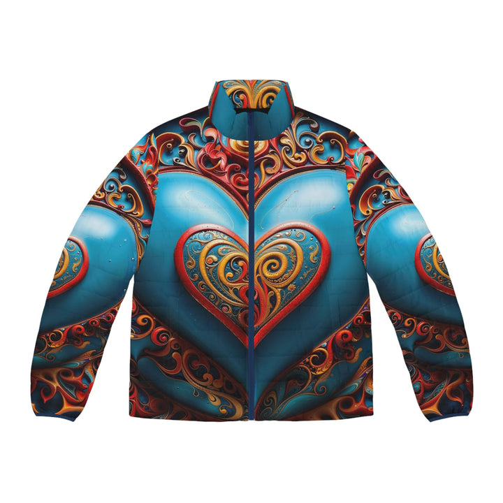 Ornate Heart Mandala - Puffer Jacket - All Over Prints - g(0D·IO) - S - Dark blue zipper -