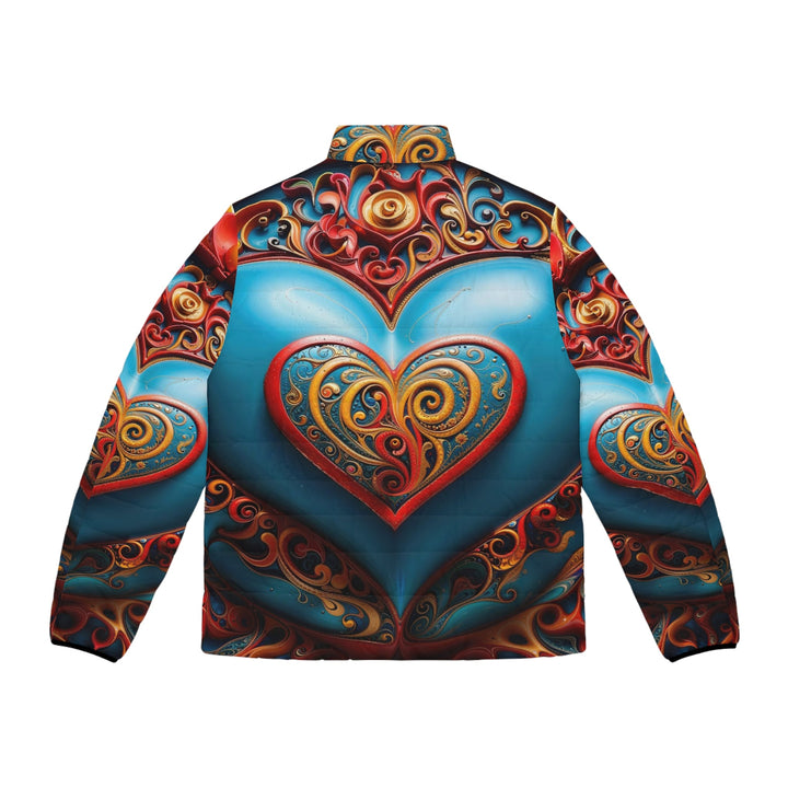 Ornate Heart Mandala - Puffer Jacket - All Over Prints - g(0D·IO) - S - Black zipper -