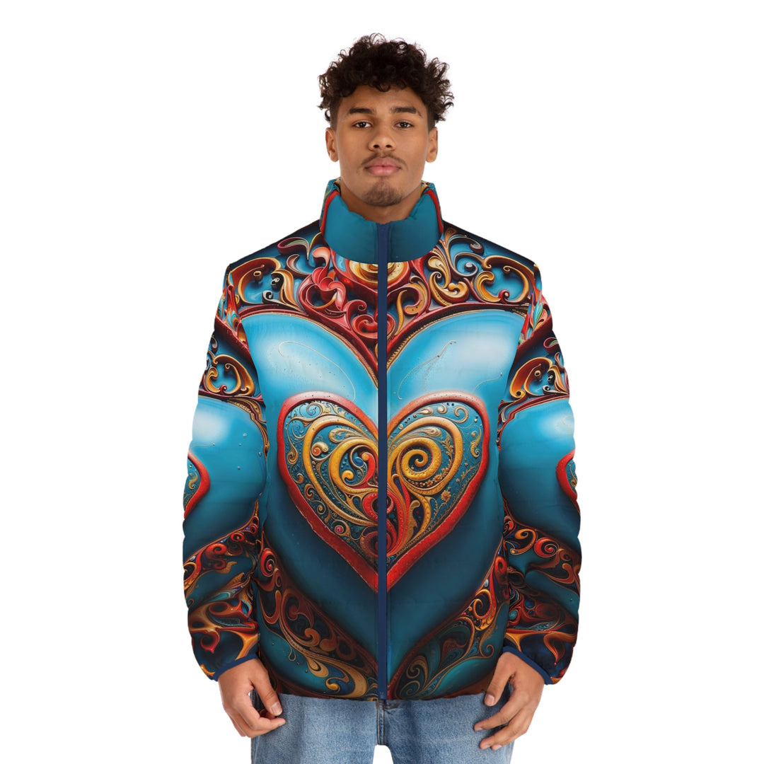 Ornate Heart Mandala - Puffer Jacket - All Over Prints - g(0D·IO) - S - Black zipper -