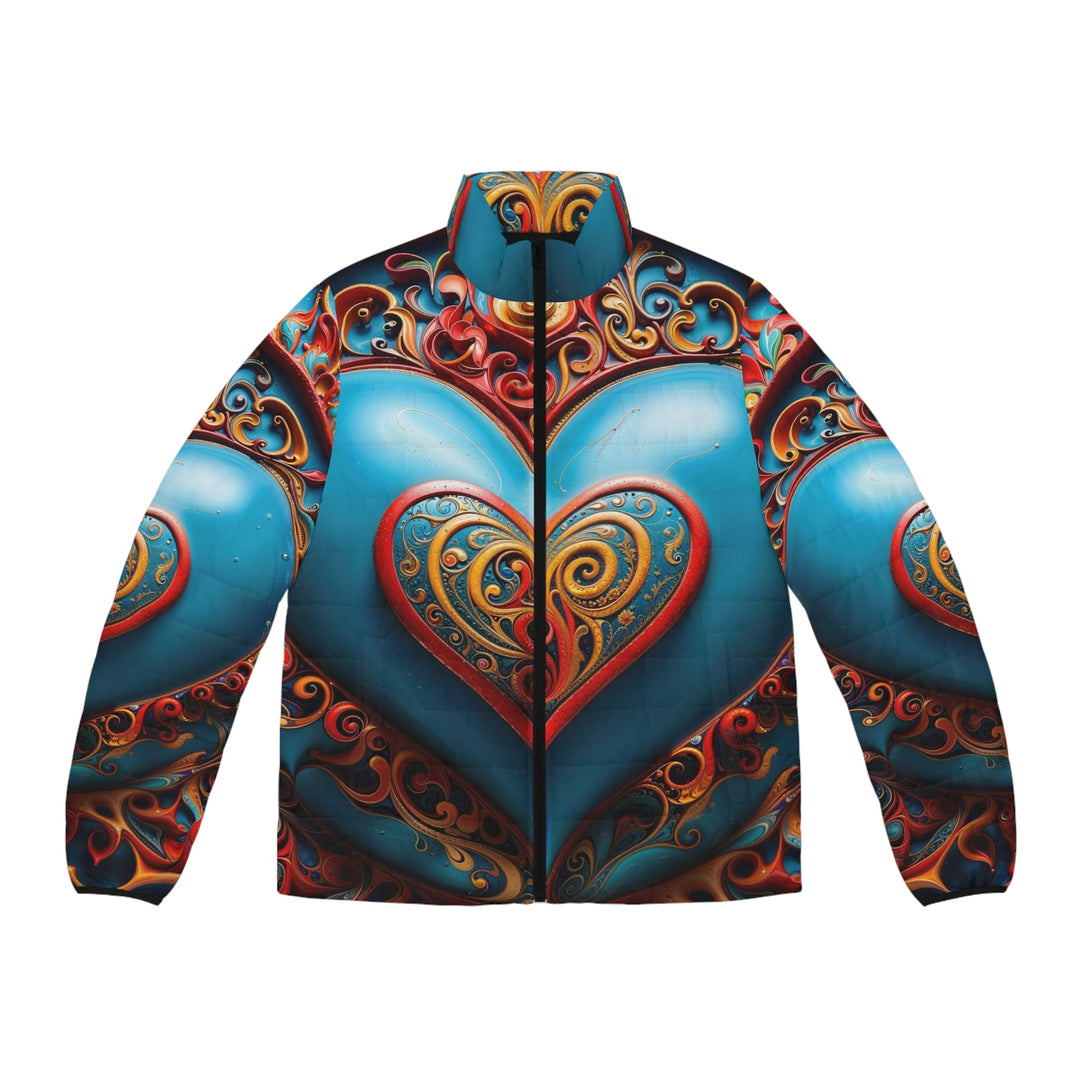Ornate Heart Mandala - Puffer Jacket - All Over Prints - g(0D·IO) - S - Black zipper -