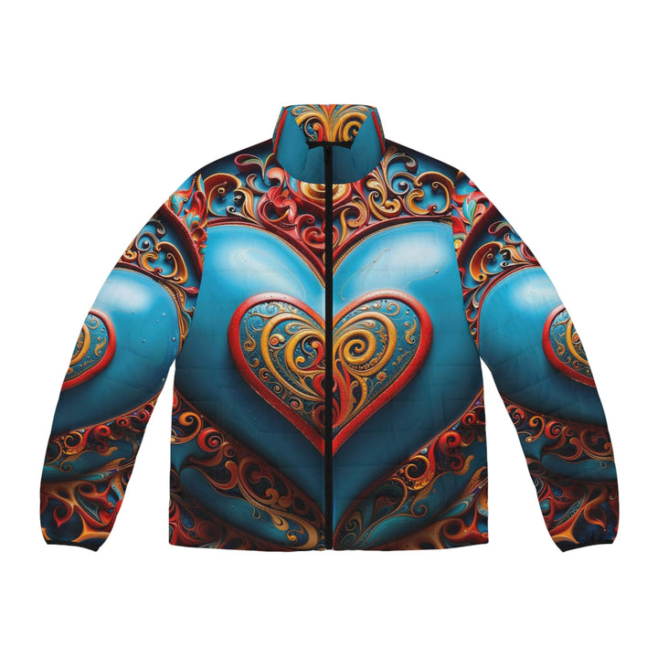 Ornate Heart Mandala - Puffer Jacket - All Over Prints - g(0D·IO) - S - Black zipper -
