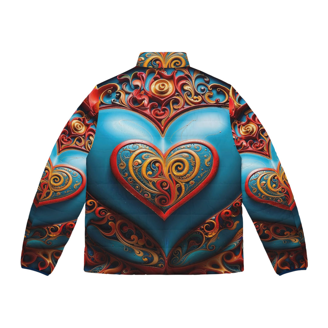 Ornate Heart Mandala - Puffer Jacket - All Over Prints - g(0D·IO) - S - Black zipper -