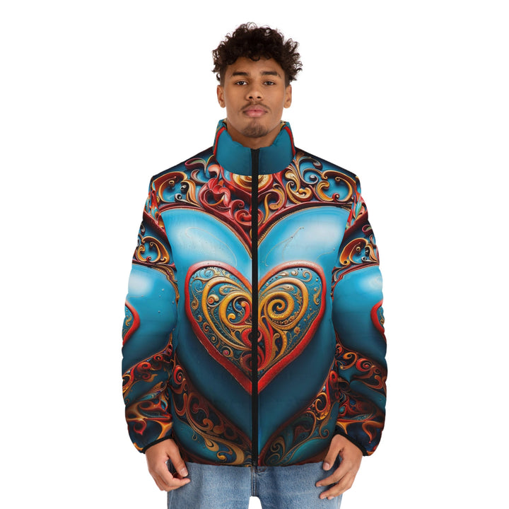 Ornate Heart Mandala - Puffer Jacket - All Over Prints - g(0D·IO) - S - Black zipper -