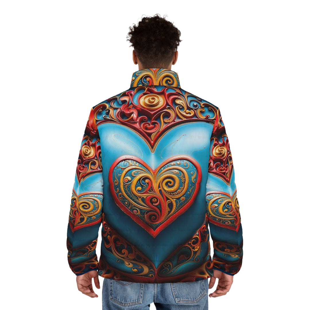 Ornate Heart Mandala - Puffer Jacket - All Over Prints - g(0D·IO) - S - Black zipper -