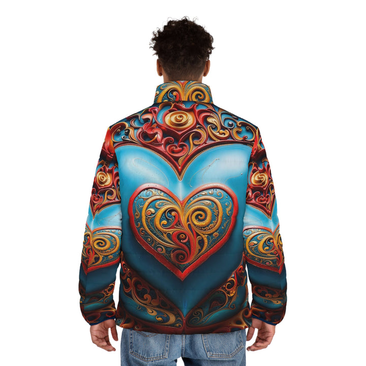 Ornate Heart Mandala - Puffer Jacket - All Over Prints - g(0D·IO) - S - Black zipper -