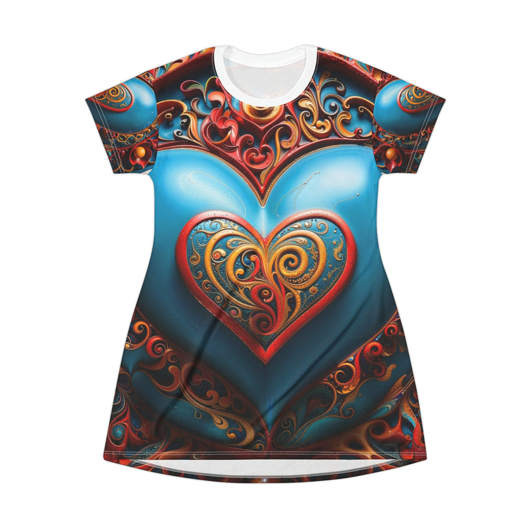 Ornate Heart Mandala - T-Shirt Dress - All Over Prints - g(0D·IO) - XS - -