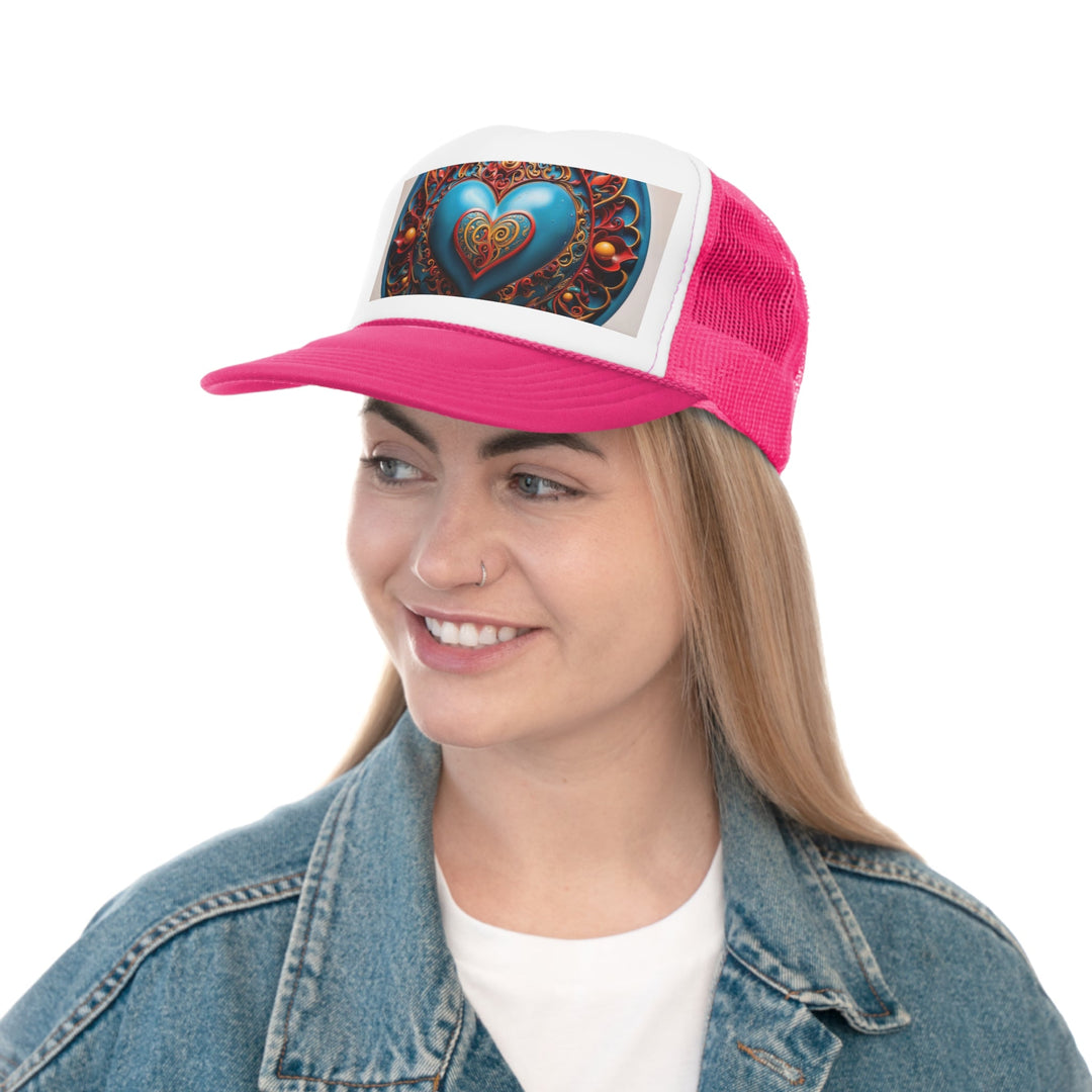 Ornate Heart Mandala - Trucker Hat - Hats - g(0D·IO) - Pink - One size -