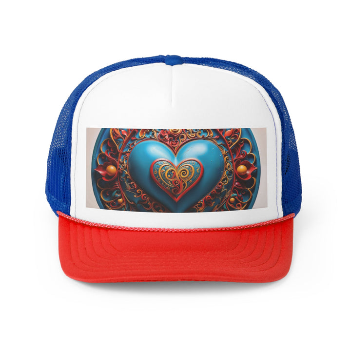 Ornate Heart Mandala - Trucker Hat - Hats - g(0D·IO) - Blue/Red - One size -