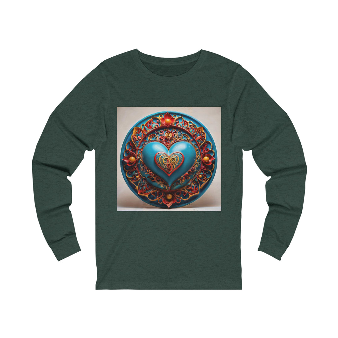 Ornate Heart Mandala - Unisex Jersey Long Sleeve Tee - Long-sleeve - g(0D·IO) - S - Heather Forest -