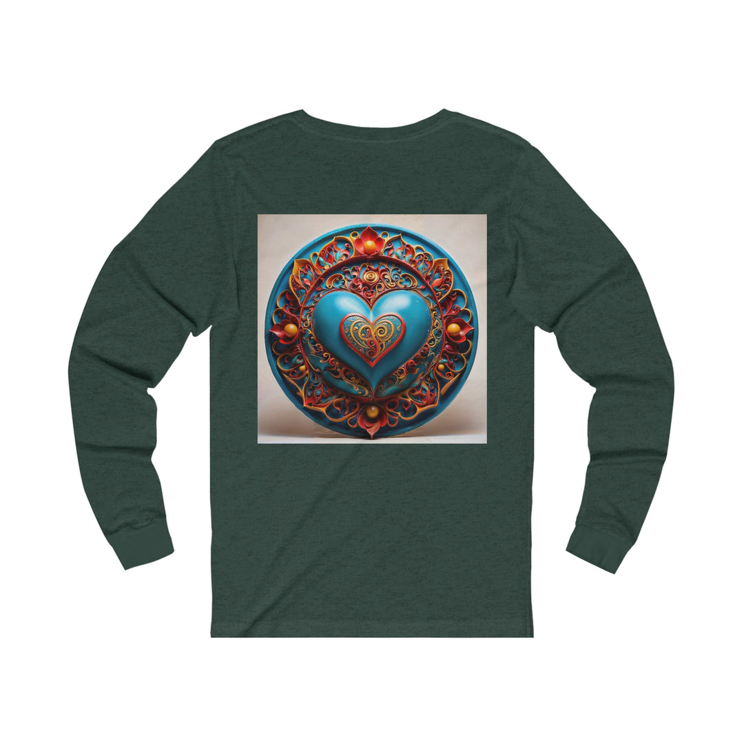 Ornate Heart Mandala - Unisex Jersey Long Sleeve Tee - Long-sleeve - g(0D·IO) - S - Heather Forest -