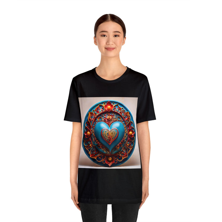 Ornate Heart Mandala - Unisex Jersey Short Sleeve Tee - T-Shirt - g(0D·IO) - Black - S -