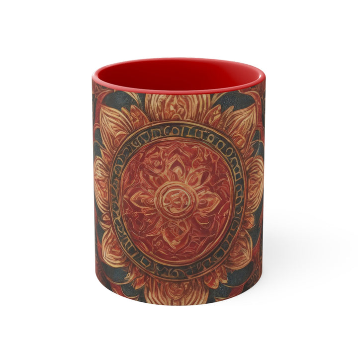 Ornate Lotus Mandala - Accent Coffee Mug - Mug - g(0D·IO) - Red - 11oz -