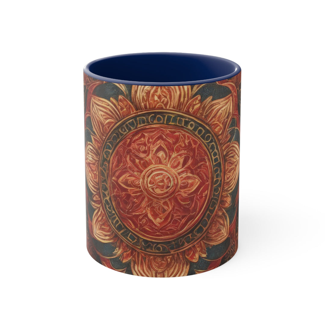 Ornate Lotus Mandala - Accent Coffee Mug - Mug - g(0D·IO) - Navy - 11oz -