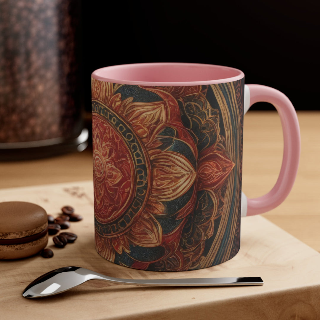 Ornate Lotus Mandala - Accent Coffee Mug - Mug - g(0D·IO) - Pink - 11oz -