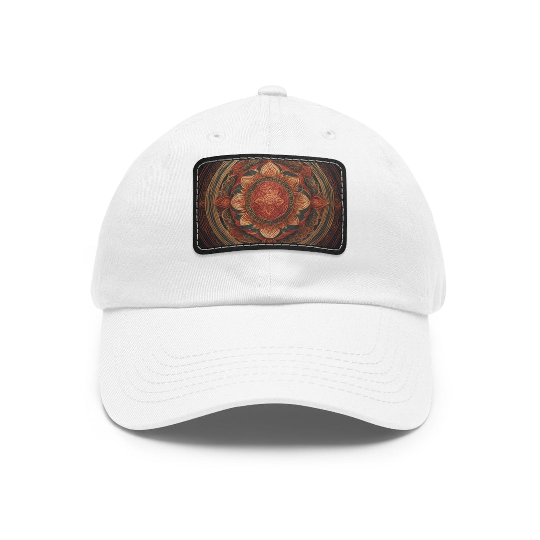 Ornate Lotus Mandala - Dad Hat - Hats - g(0D·IO) - White / Black patch - Rectangle - One size