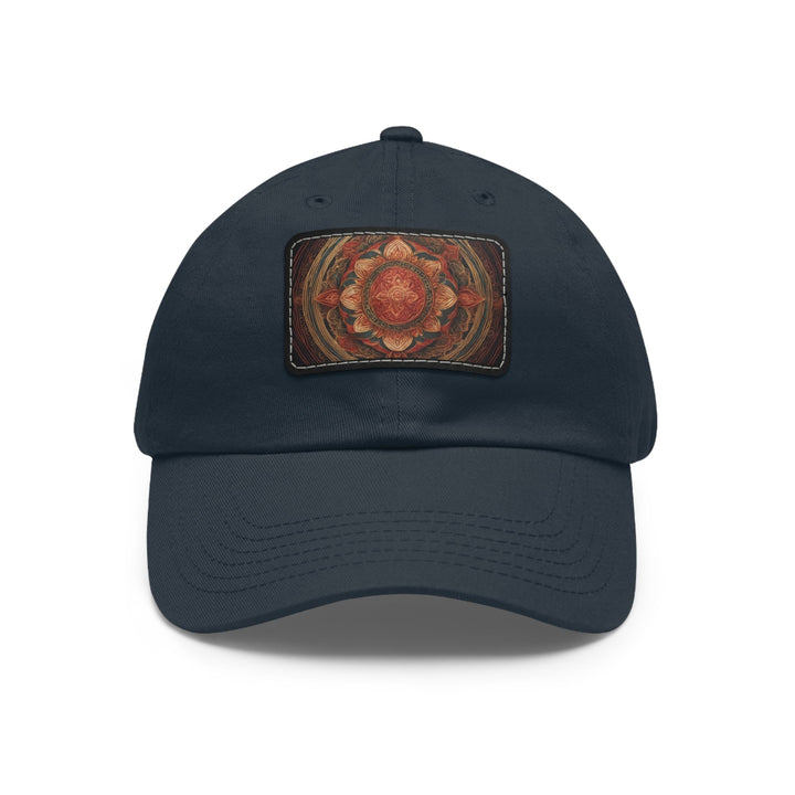 Ornate Lotus Mandala - Dad Hat - Hats - g(0D·IO) - Navy / Black patch - Rectangle - One size