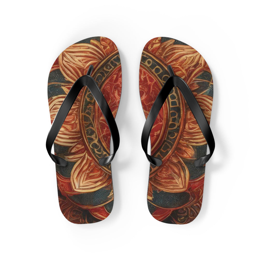 Ornate Lotus Mandala - Flip Flops - Shoes - g(0D·IO) - M - Black sole -